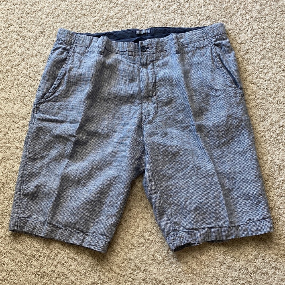 Toscano Blue white patterned linen shorts 36